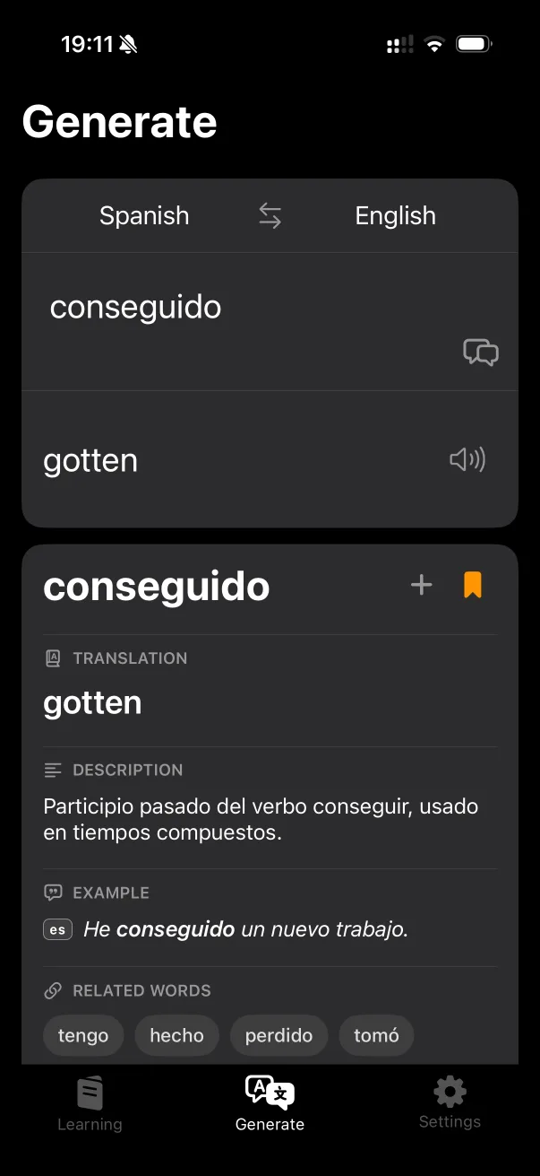 Iteratio iOS screen for creating vocabulary cards